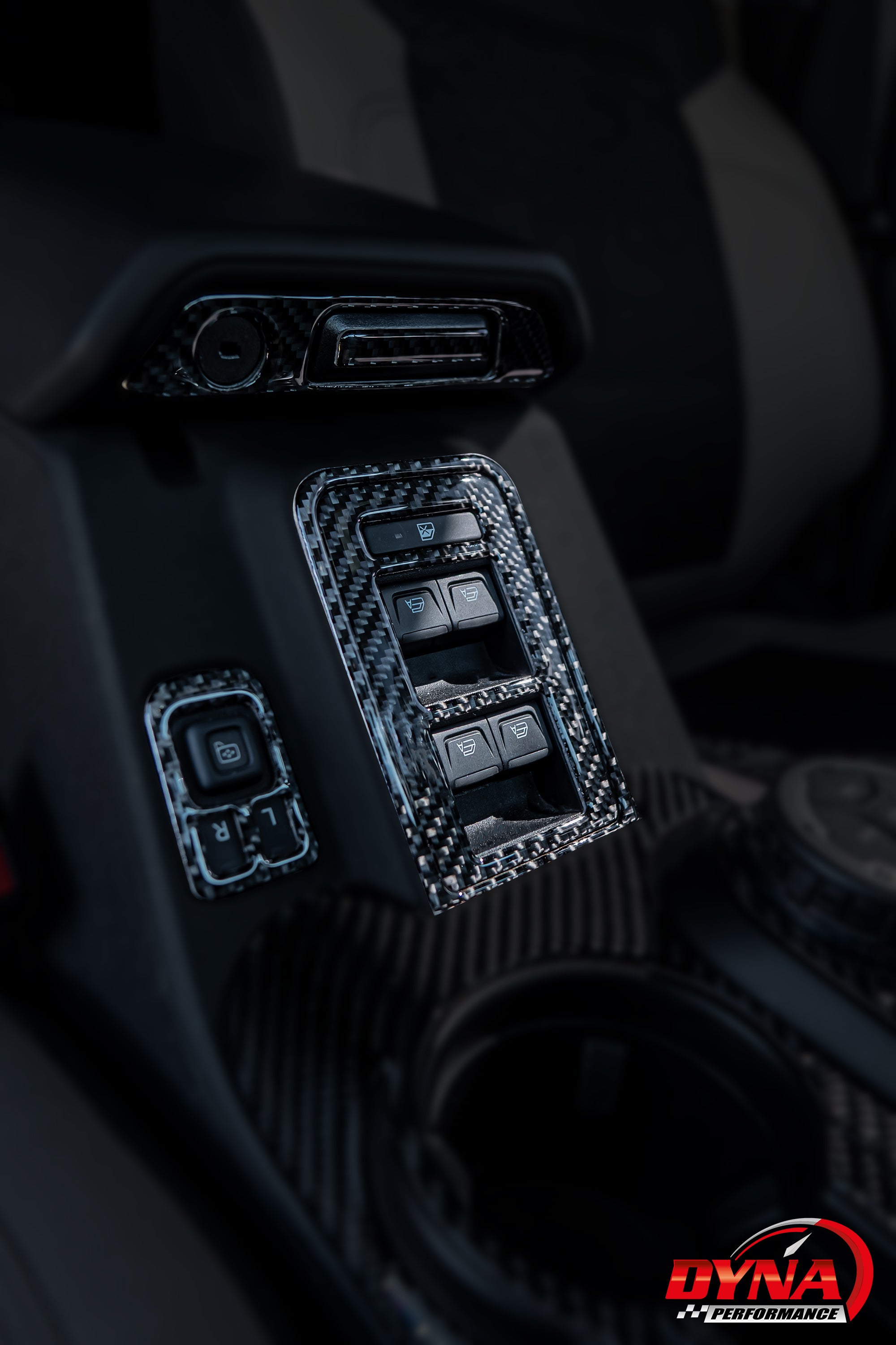 DynaCarbon™️ Carbon Window, Mirror Switches and Armrest Hatch for Ford Bronco 2021-2024