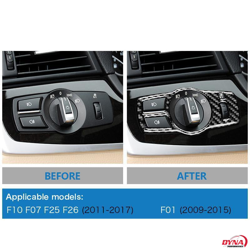 DynaCarbon™️ Carbon Fiber LHD Headlight Switch Trim Overlay for BMW F10 F07 F01 F25 F26