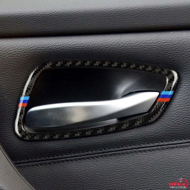 DynaCarbon Carbon Fiber 4PCS Full Set Door Handle Frame Trim Overlay for BMW E90 E92 3 Series