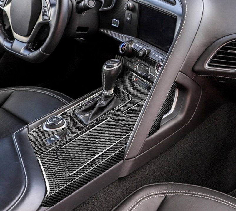 DynaCarbon™️ Car Gear Shift Panel Center Console Carbon Fiber Overlay for Chevrolet Corvette 2014-2019