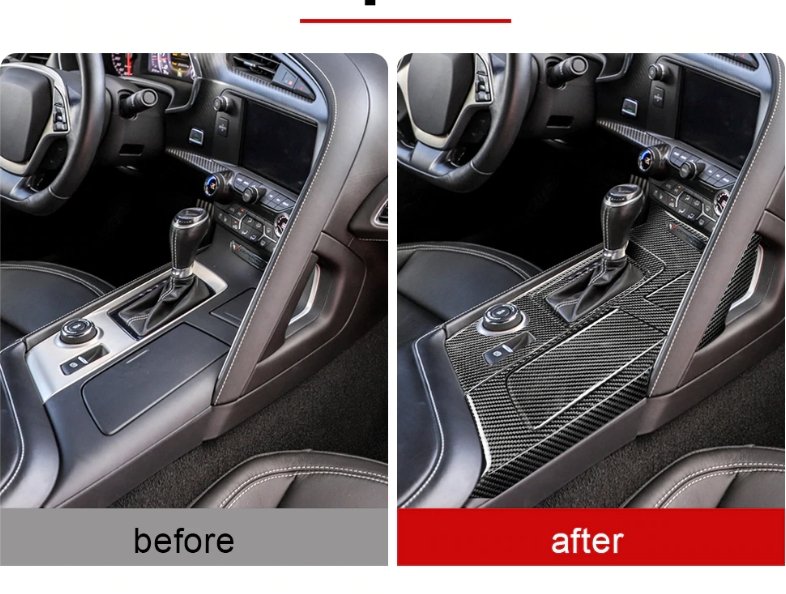 DynaCarbon™️ Car Gear Shift Panel Center Console Carbon Fiber Overlay for Chevrolet Corvette 2014-2019