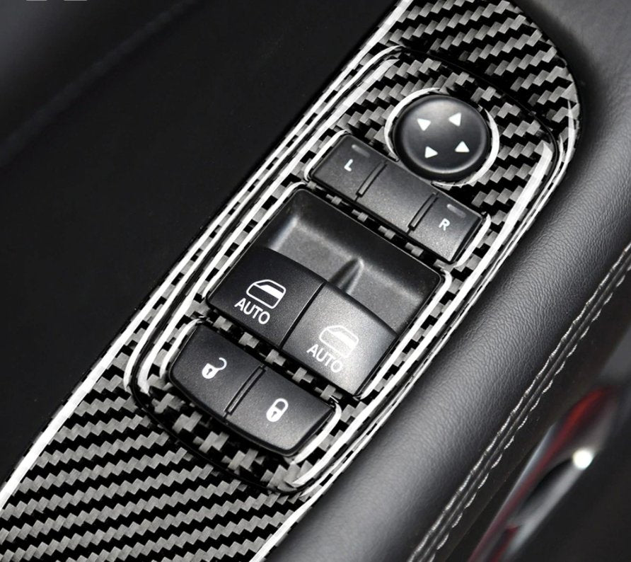 DynaCarbon™️ Carbon Fiber Window Control Trim Overlay for Dodge Challenger 2015-2023