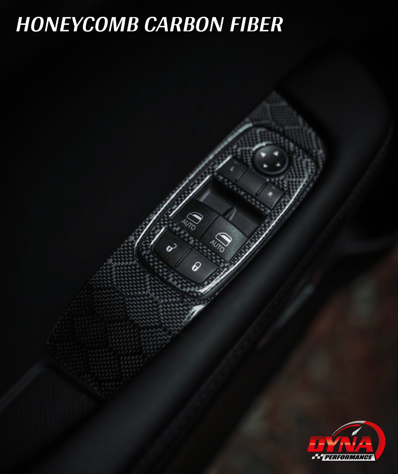 DynaCarbon™️ Carbon Fiber Window Control Trim Overlay for Dodge Challenger 2015-2023
