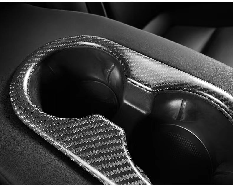 DynaCarbon™ Hard Carbon Fiber Rear Cup Holder Trim for Tesla Model 3 2017-2023