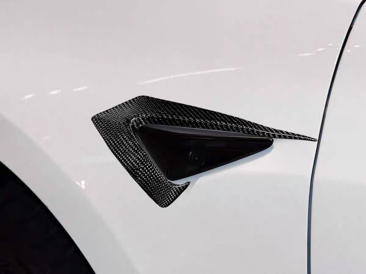 DynaCarbon™ 2 PCS Hard Carbon Fiber Fender Side Camera Frame for Tesla Model 3 CMST Type 2017-2023