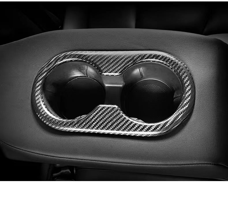 DynaCarbon™ Hard Carbon Fiber Rear Cup Holder Trim for Tesla Model 3 2017-2023