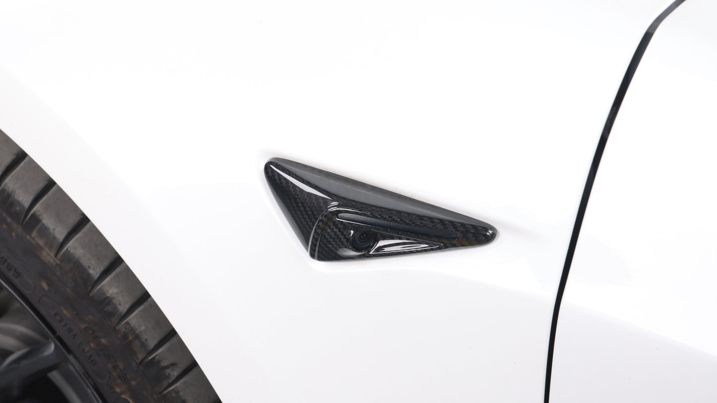 DynaCarbon™ 2 PCS Hard Carbon Fiber Side Camera Trim Kit for Tesla Model S/X/3/Y 2017-2024