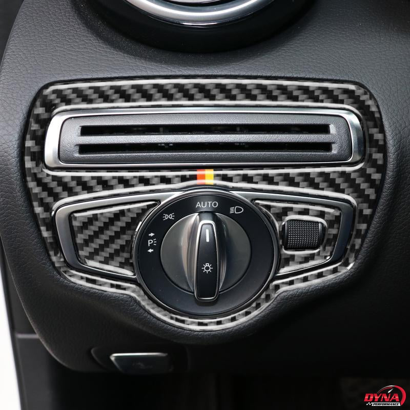 DynaCarbon™️ Carbon Fiber LHD Headlight Switch Trim Overlay for Mercedes Benz W205 C Class C180 C200 C300 GLC