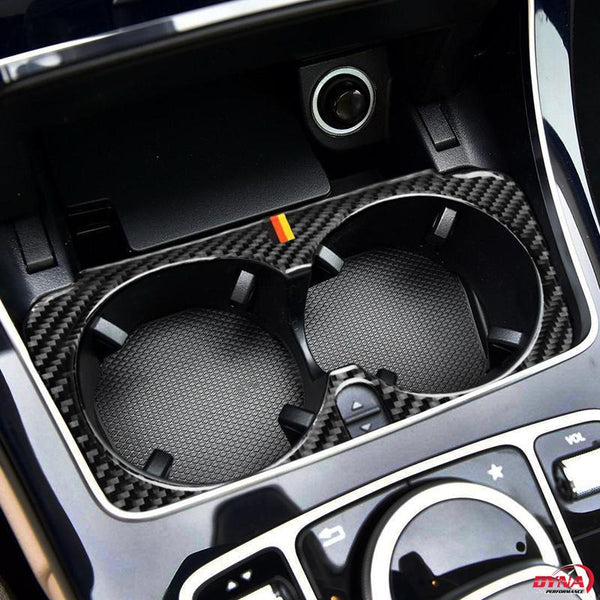 DynaCarbon™️ Carbon Fiber Interior Cup Holder Frame Trim Overlay for Mercedes Benz W205 C Class C180 C200 C300 GLC