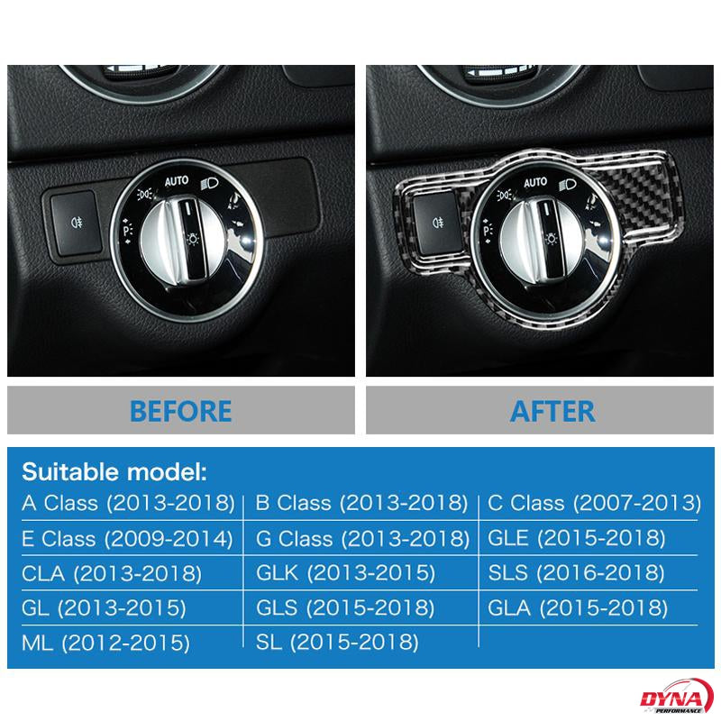 DynaCarbon™️ Carbon Fiber Headlight Switch Trim for Mercedes Benz A B C E G Class CLA GLA GLE GLK GL CLS