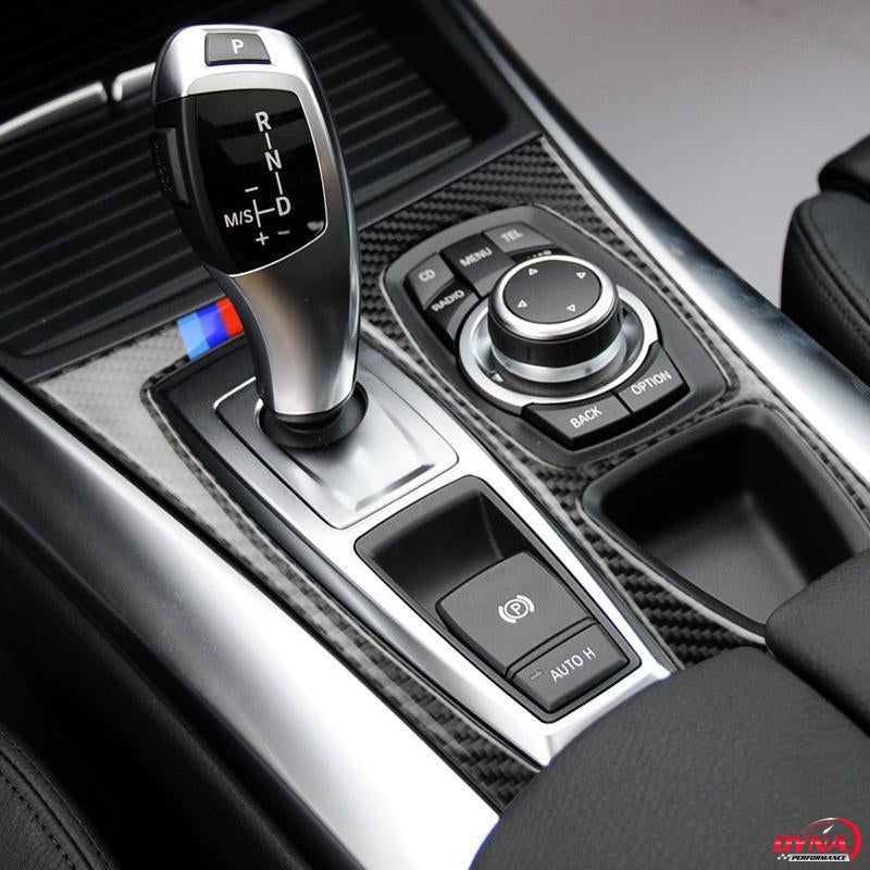 DynaCarbon™️ Carbon Fiber LHD Gearshift Center Console Panel Trim Overlay for BMW E70 X5 E71 X6 2008-2013