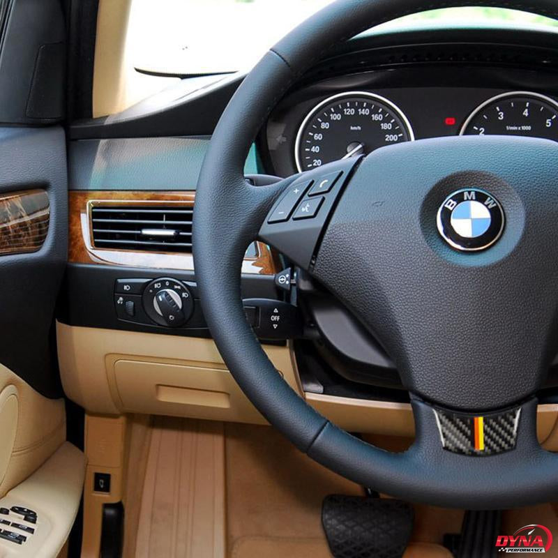 DynaCarbon™️ Carbon Fiber Steering Wheel Trim Overlay for BMW E60 E61 5 Series 2004-2010