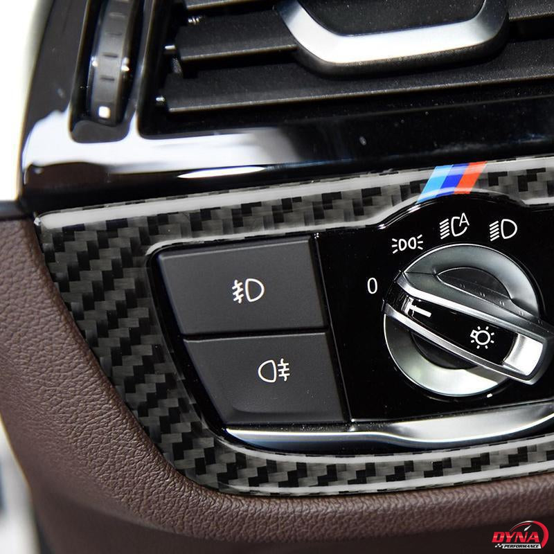 DynaCarbon™️ Carbon Fiber Headlight Switch Trim for BMW 5 Series G30 528i 530i 540i