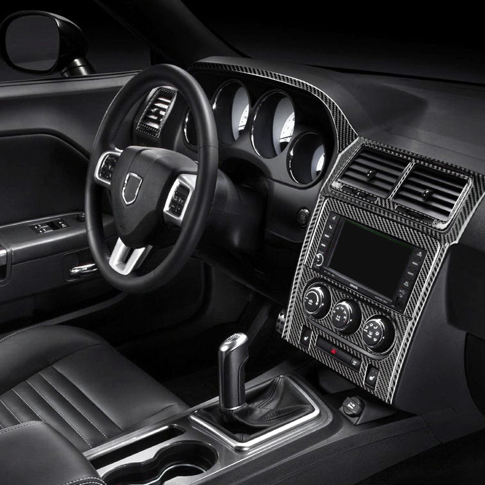 DynaCarbon™️ 9 PCS Carbon Fiber Full Multimedia + Dash + Upper Speedo Kit for Dodge Challenger 2008-2014