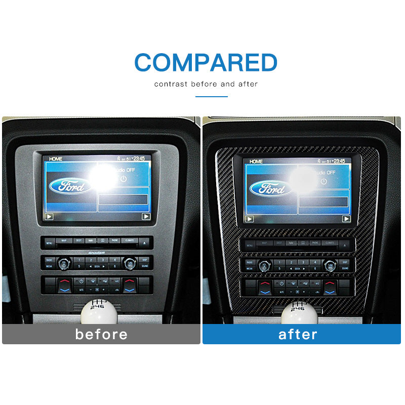 Carbon Fiber Center Console Trim Panel For 2009-2013 Ford Mustang - Direct Replacement Radio/Nav Bezel