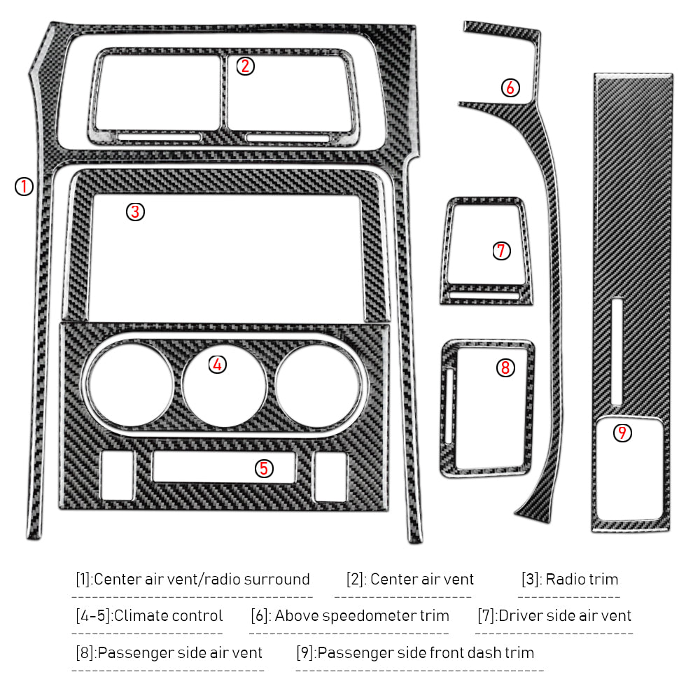 DynaCarbon™️ 9 PCS Carbon Fiber Full Multimedia + Dash + Upper Speedo Kit for Dodge Challenger 2008-2014