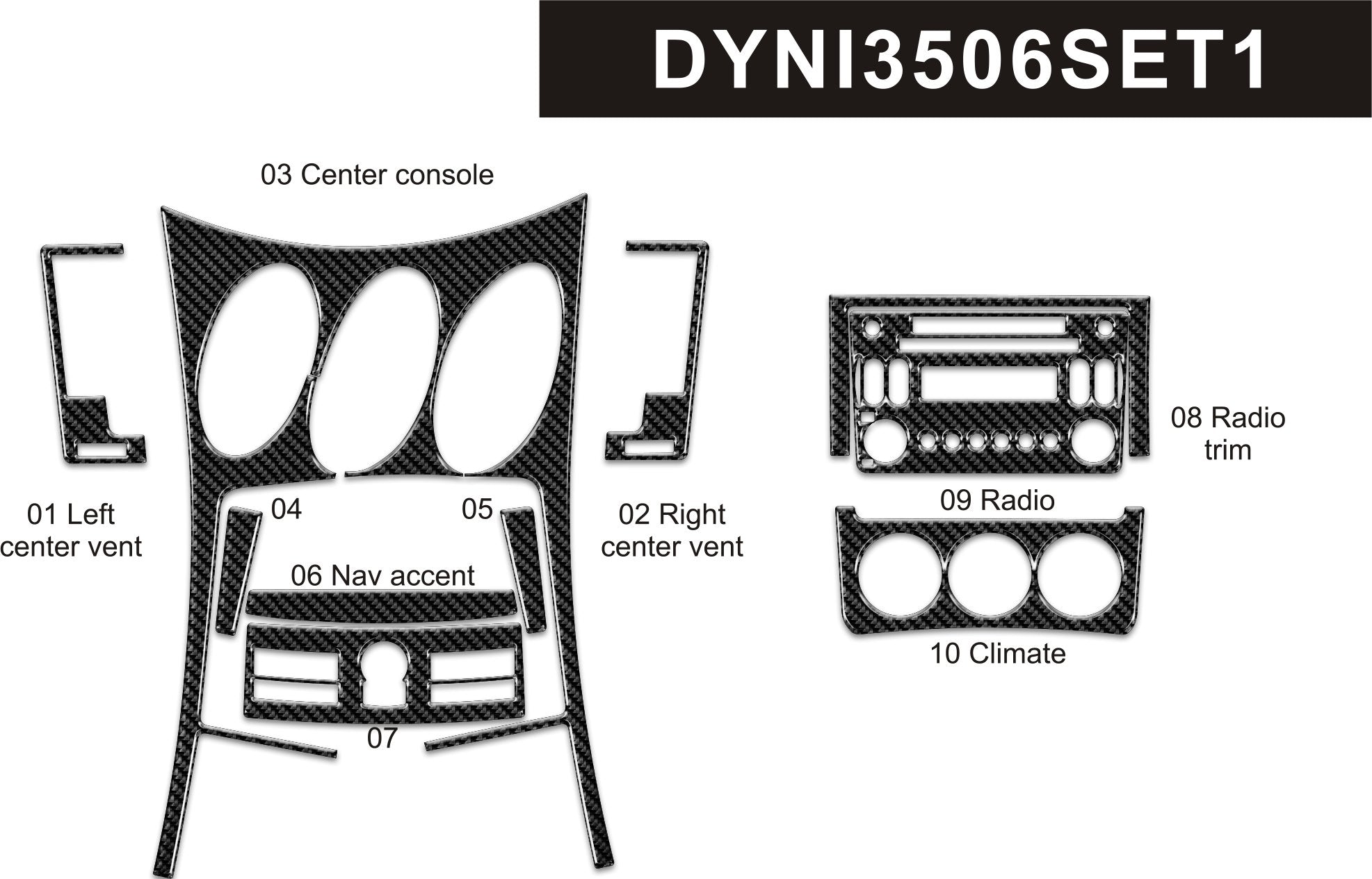 DynaCarbon™ Multimedia CD Panel + Vents Trims for Nissan 350z 2006-2009