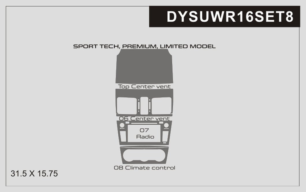 DynaCarbon™ 5PCS Carbon Fiber Multimedia Panel Trim For Subaru WRX and STI Sport Tech, Premium, Limited 2016-2017