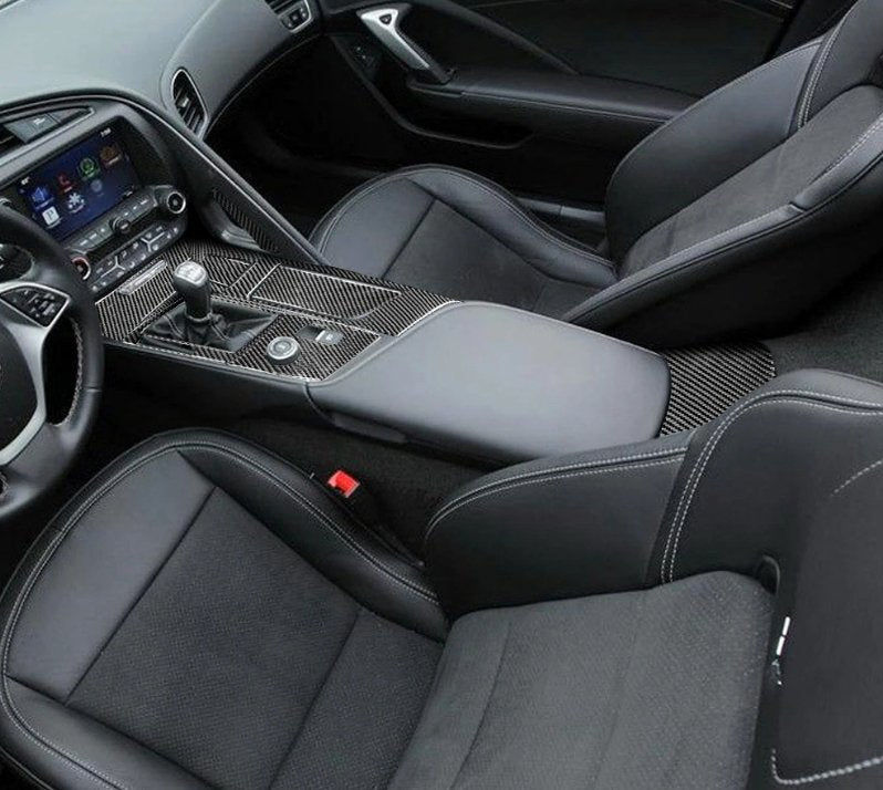 DynaCarbon™️  Car Gear Shift Panel Center Console Carbon Fiber Overlay for Chevrolet Corvette 2014-2019