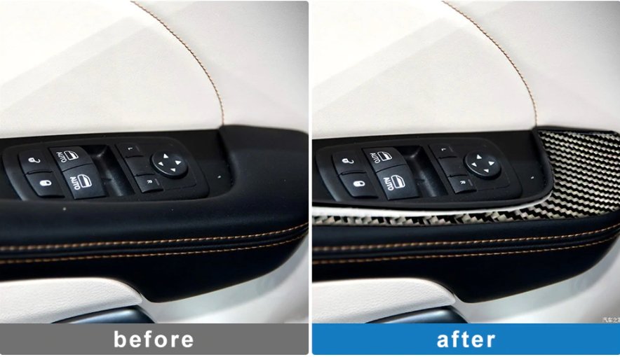 DynaCarbon™️ Carbon Fiber Window Control Trim Overlay for Dodge Challenger 2015-2023