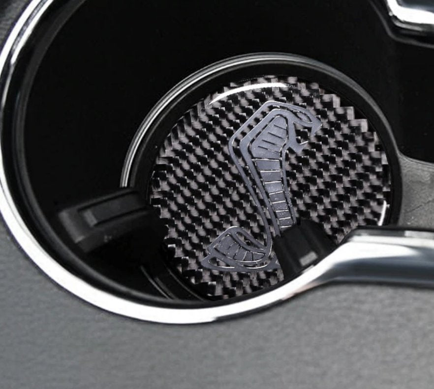 DynaCarbon™ Carbon Fiber Anti-Slip Coaster Overlays for Ford Mustang Accessories 2015-2023