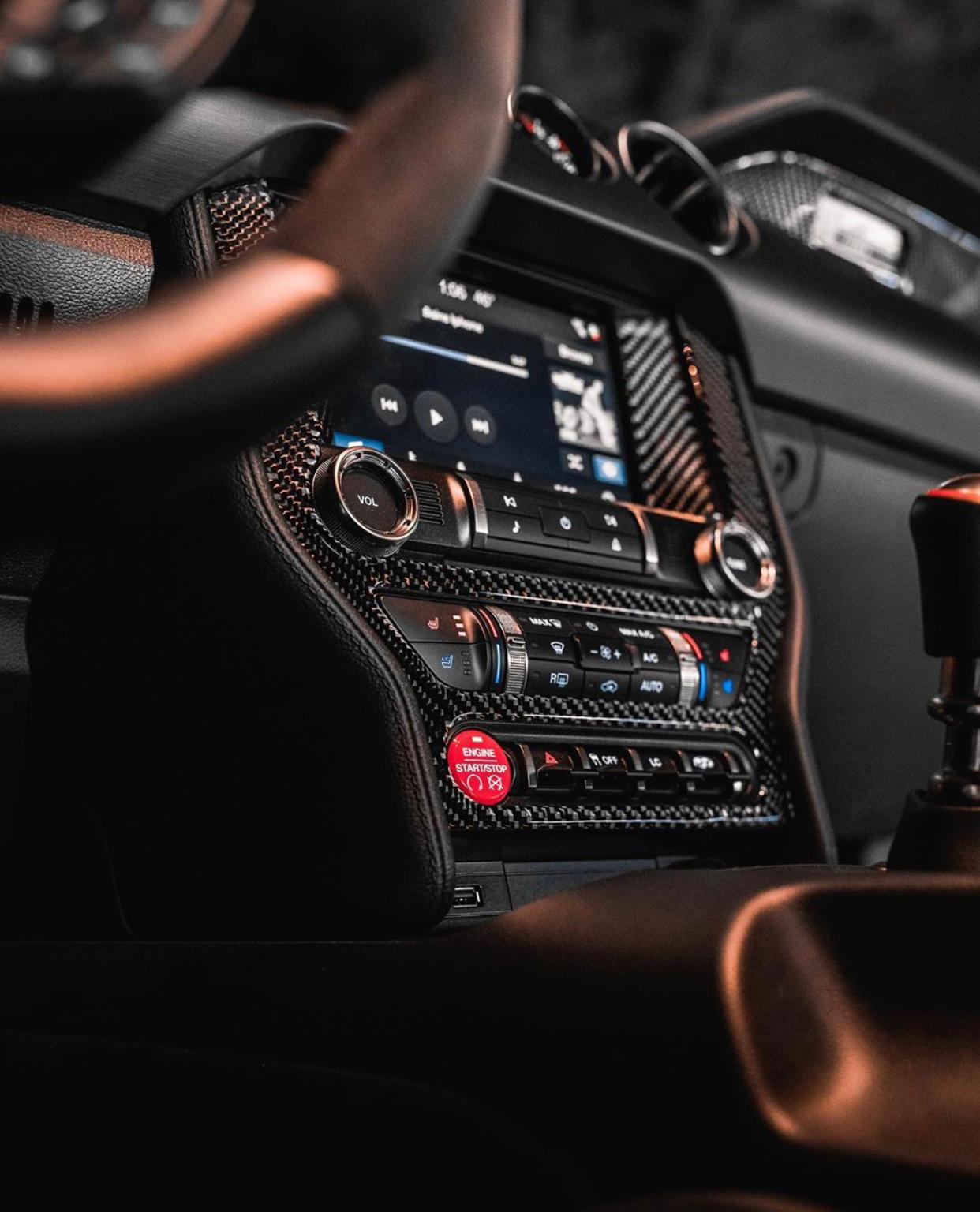 DynaCarbon™️ Carbon Fiber LHD Full Multimedia Console Frame Trim Overlay for Ford Mustang 2015-2023