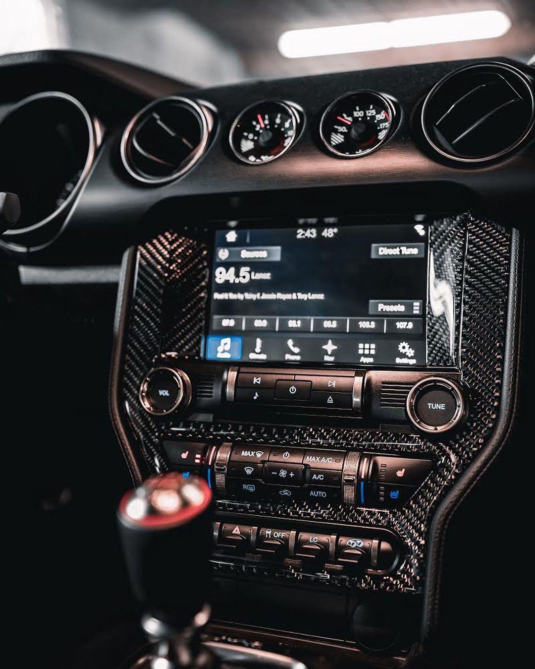 DynaCarbon™️ Carbon Fiber LHD Full Multimedia Console Frame Trim Overlay for Ford Mustang 2015-2023