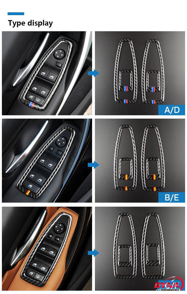 DynaCarbon™️ Carbon Fiber Full Set Window Control Frame Trim Overlay for BMW F20 F21 F22 F30 F34
