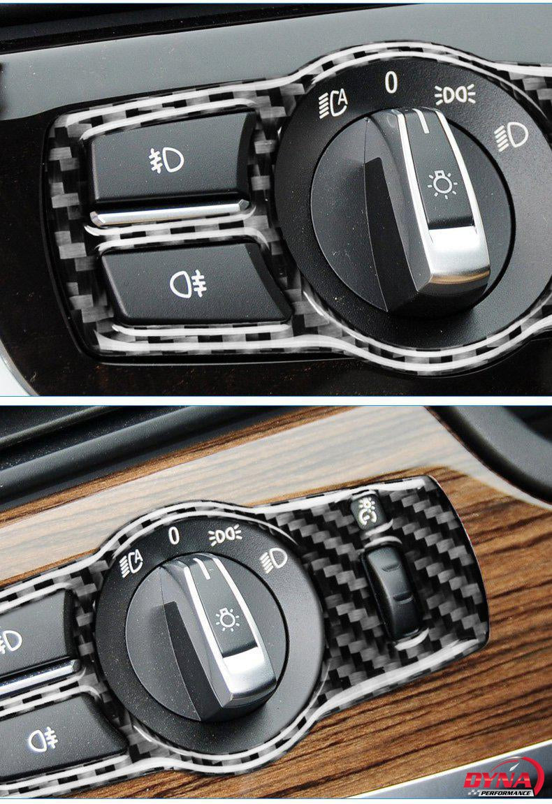DynaCarbon™️ Carbon Fiber LHD Headlight Switch Trim Overlay for BMW F10 F07 F01 F25 F26