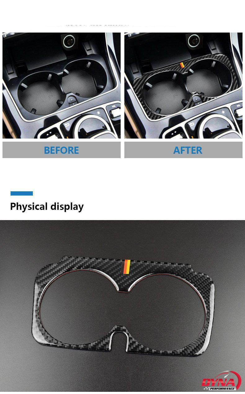 DynaCarbon™️ Carbon Fiber Interior Cup Holder Frame Trim Overlay for Mercedes Benz W205 C Class C180 C200 C300 GLC