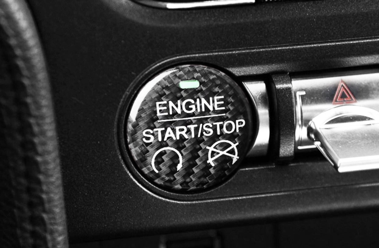 DynaCarbon™️ Carbon Fiber Engine Start/Stop Overlay for Ford Mustang 2015-2023