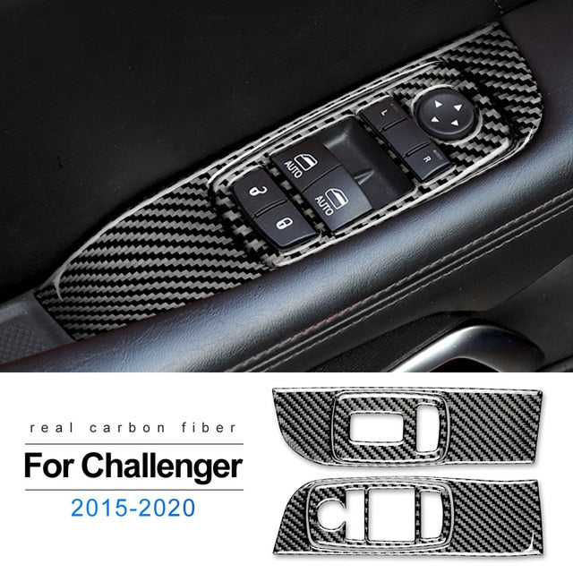 DynaCarbon™️ Carbon Fiber Window Control Trim Overlay for Dodge Challenger 2015-2023